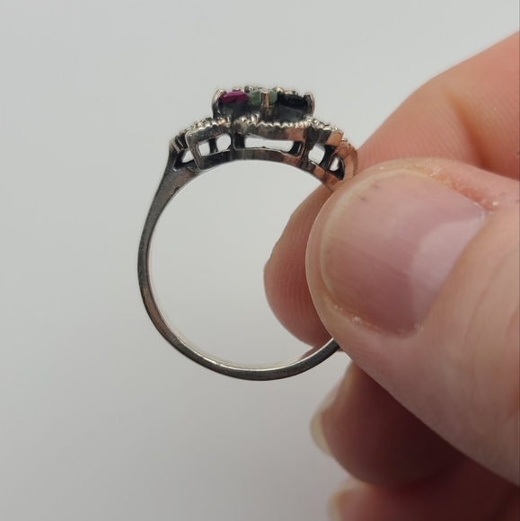 Incredible multistone ring with emerald, sapphire, ruby, and marcasite - Picture 5 of 7